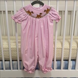 Pink Puppy Smocked Baby Romper